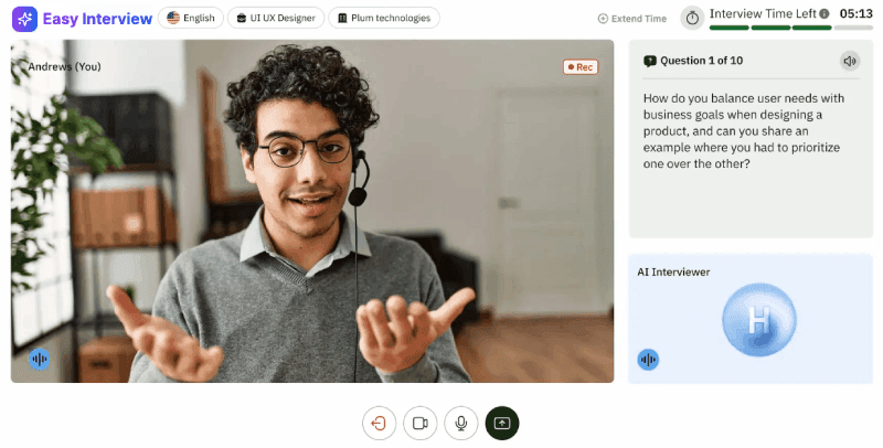 AI Interview Practice interface